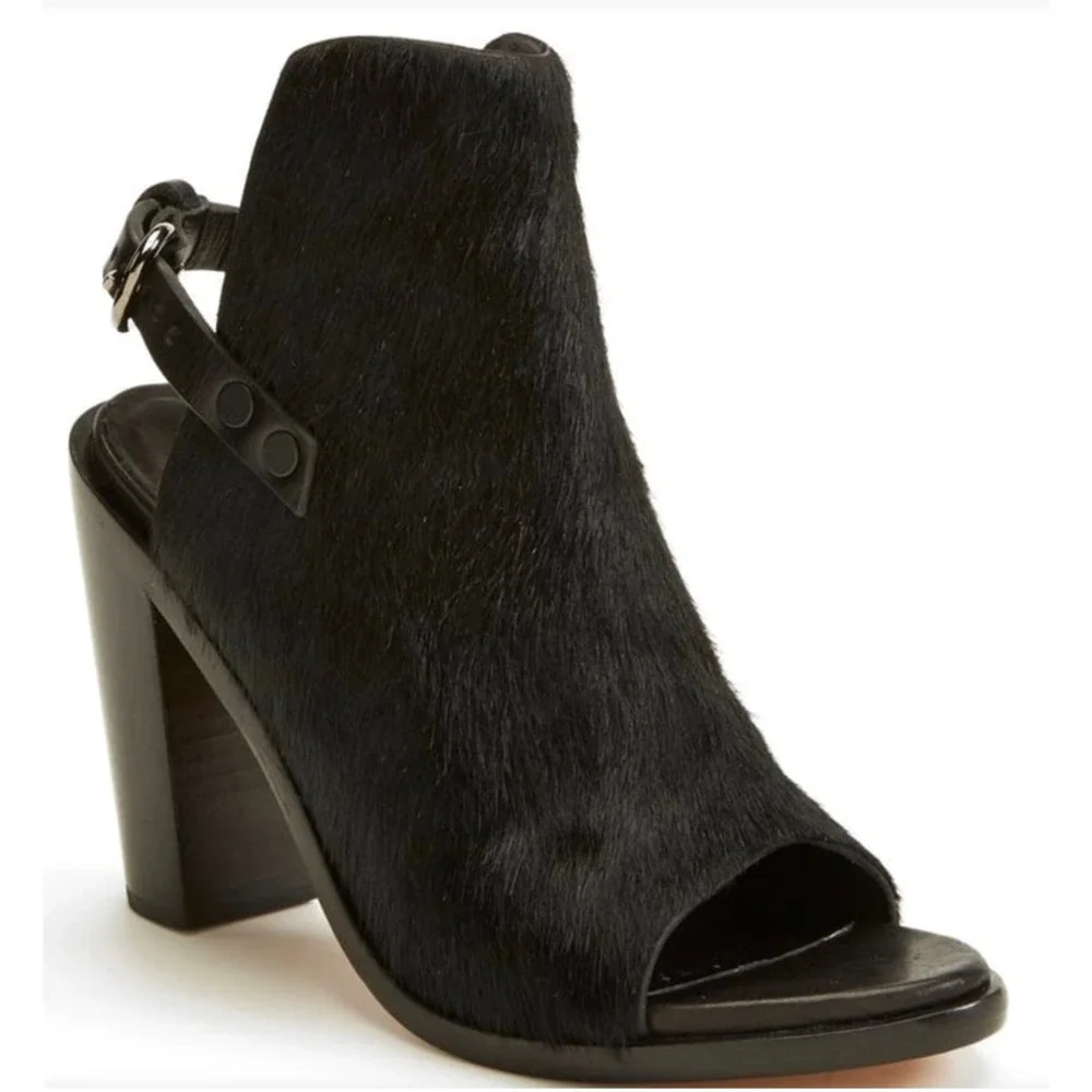rag bone wyatt black pony hair slingback open toe bootie block heels designer 9